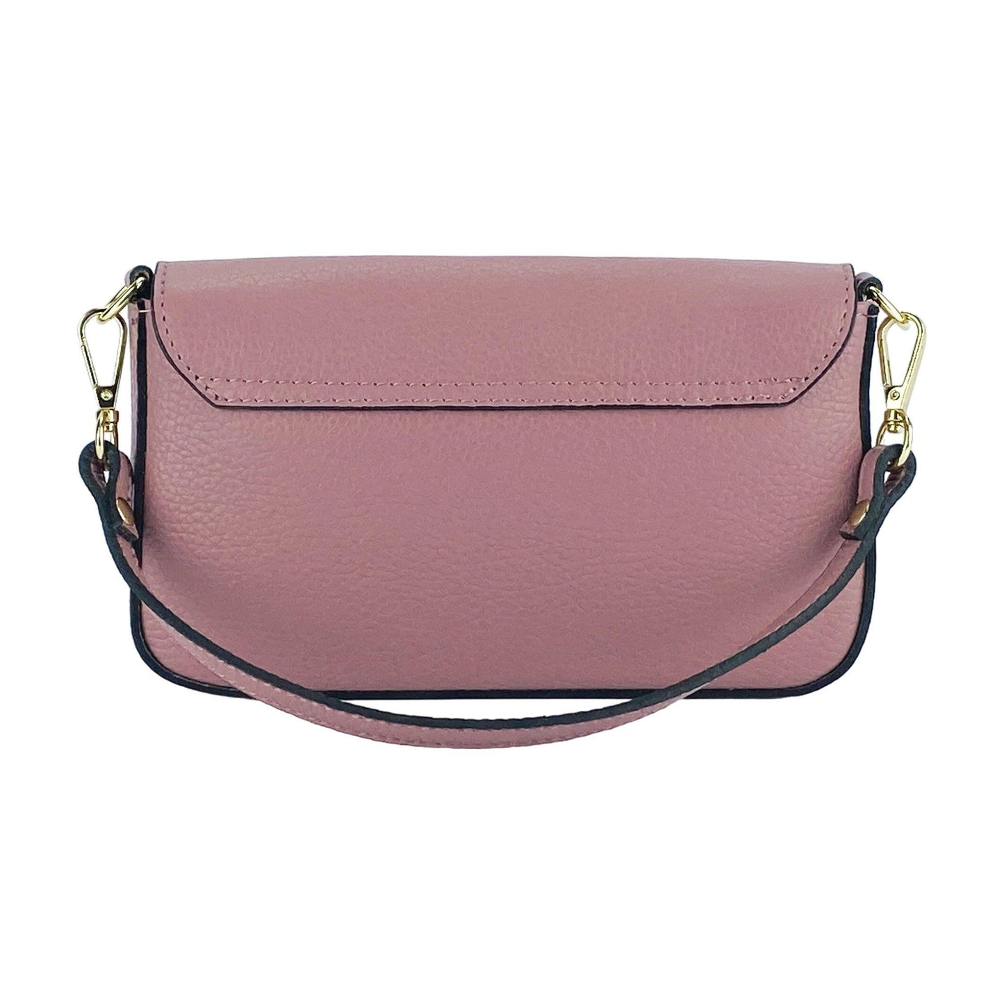 RB1023AZ | Small Shoulder Bag with Removable Chain Shoulder Strap in Genuine Leather Made in Italy. Closing flap. Shiny Gold metal accessories - Antique Pink color - Dimensions: 22 x 12 x 3 cm-4