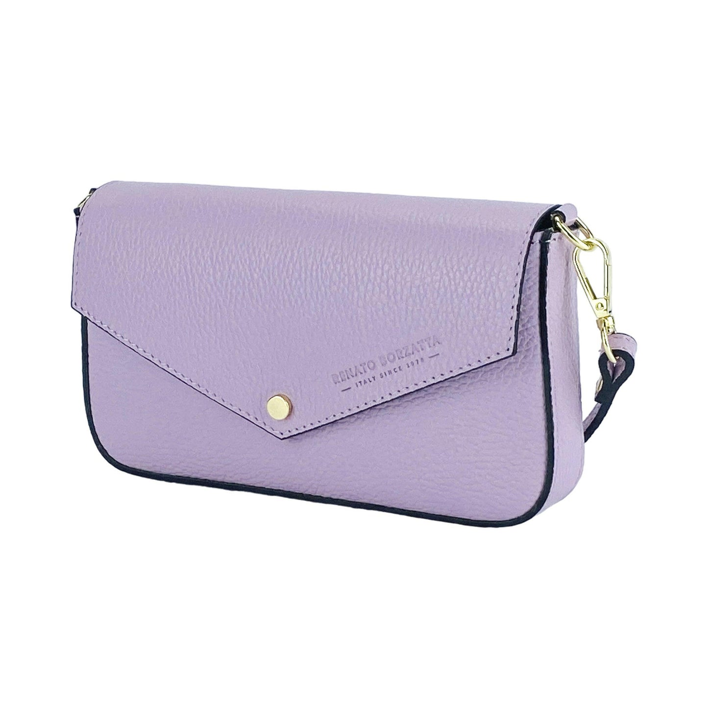 RB1023CI | Small Shoulder Bag with Removable Chain Shoulder Strap in Genuine Leather Made in Italy. Closing flap. Shiny Gold metal accessories - Lilac color - Dimensions: 22 x 12 x 3 cm-0