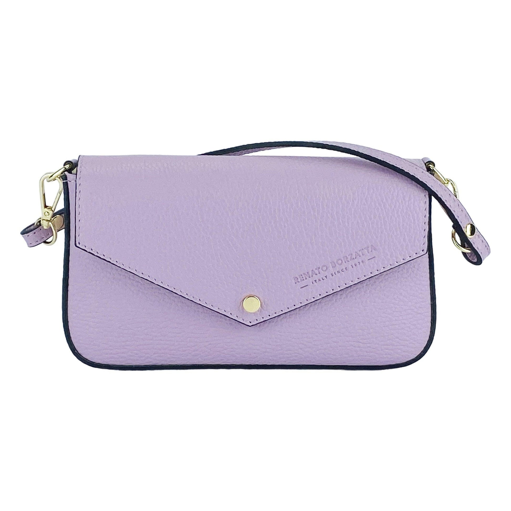 RB1023CI | Small Shoulder Bag with Removable Chain Shoulder Strap in Genuine Leather Made in Italy. Closing flap. Shiny Gold metal accessories - Lilac color - Dimensions: 22 x 12 x 3 cm-1