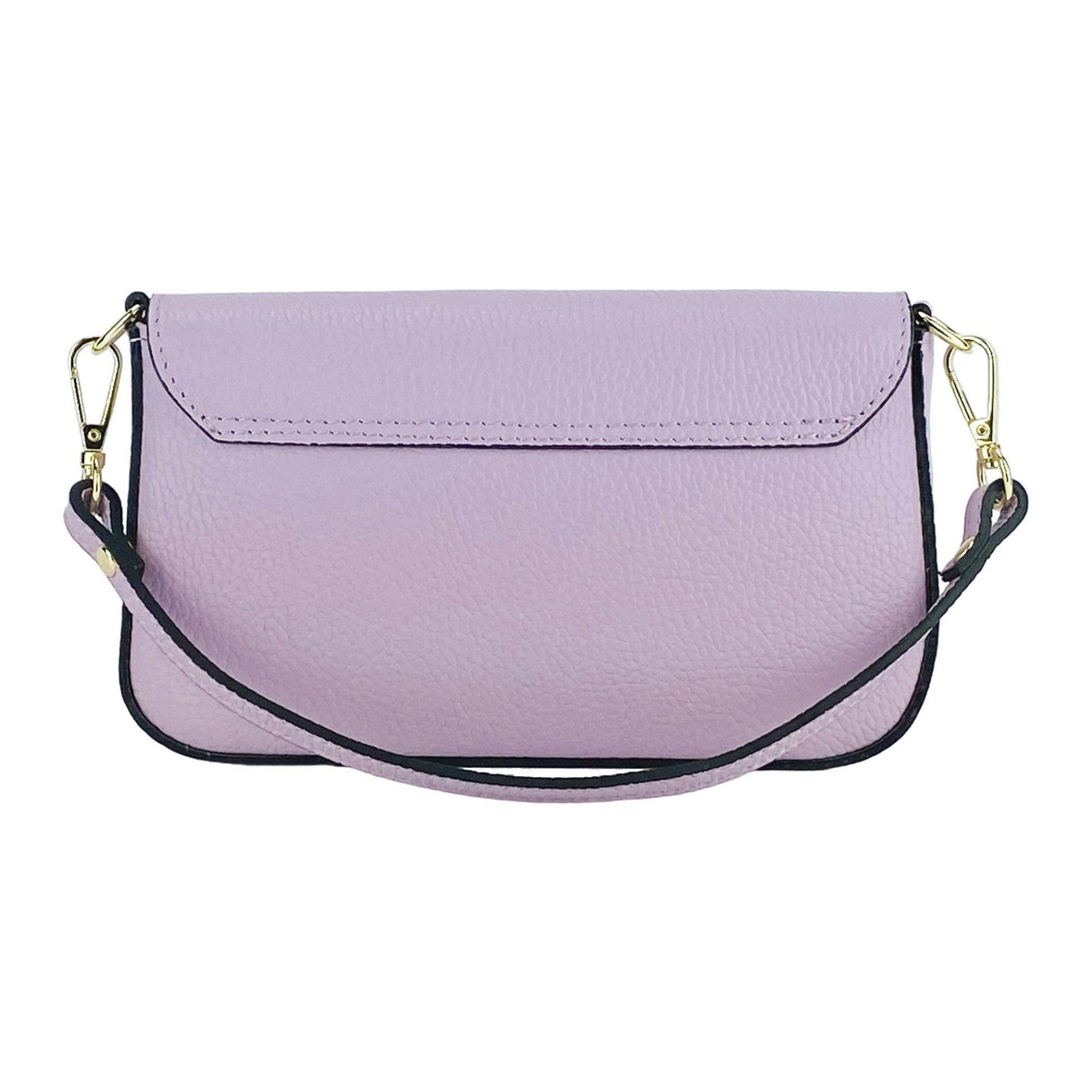 RB1023CI | Small Shoulder Bag with Removable Chain Shoulder Strap in Genuine Leather Made in Italy. Closing flap. Shiny Gold metal accessories - Lilac color - Dimensions: 22 x 12 x 3 cm-4