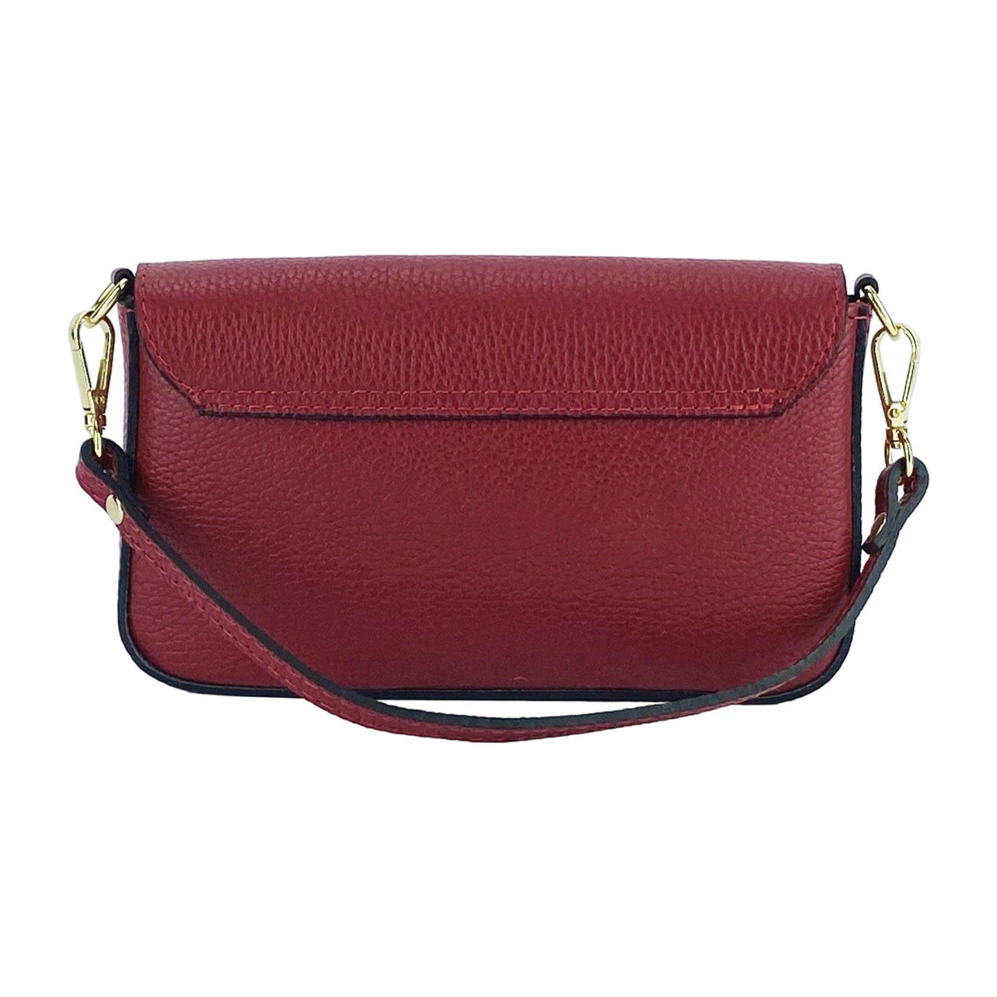 RB1023V | Small Shoulder Bag with Removable Chain Shoulder Strap in Genuine Leather Made in Italy. Closing flap. Polished Gold metal accessories - Red color - Dimensions: 22 x 12 x 3 cm-4