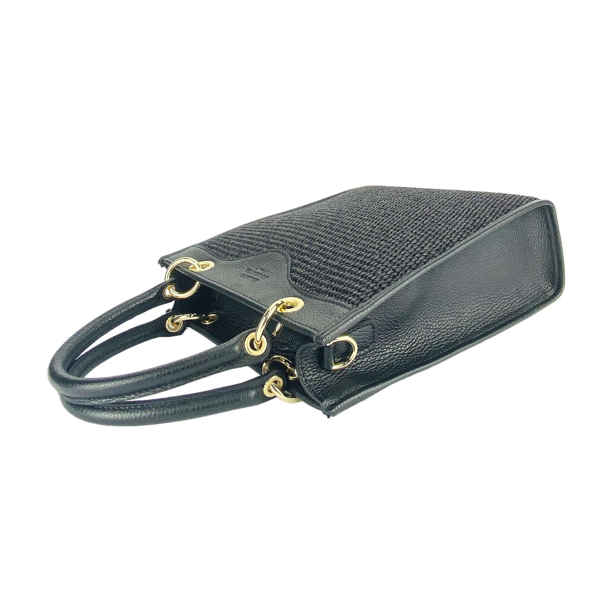 RB1026A | Vertical women's handbag in genuine leather and straw Made in Italy. Removable and adjustable leather shoulder strap. Polished Gold Accessories - Black Color - Dimensions: 24 x 29 x 9 cm-5