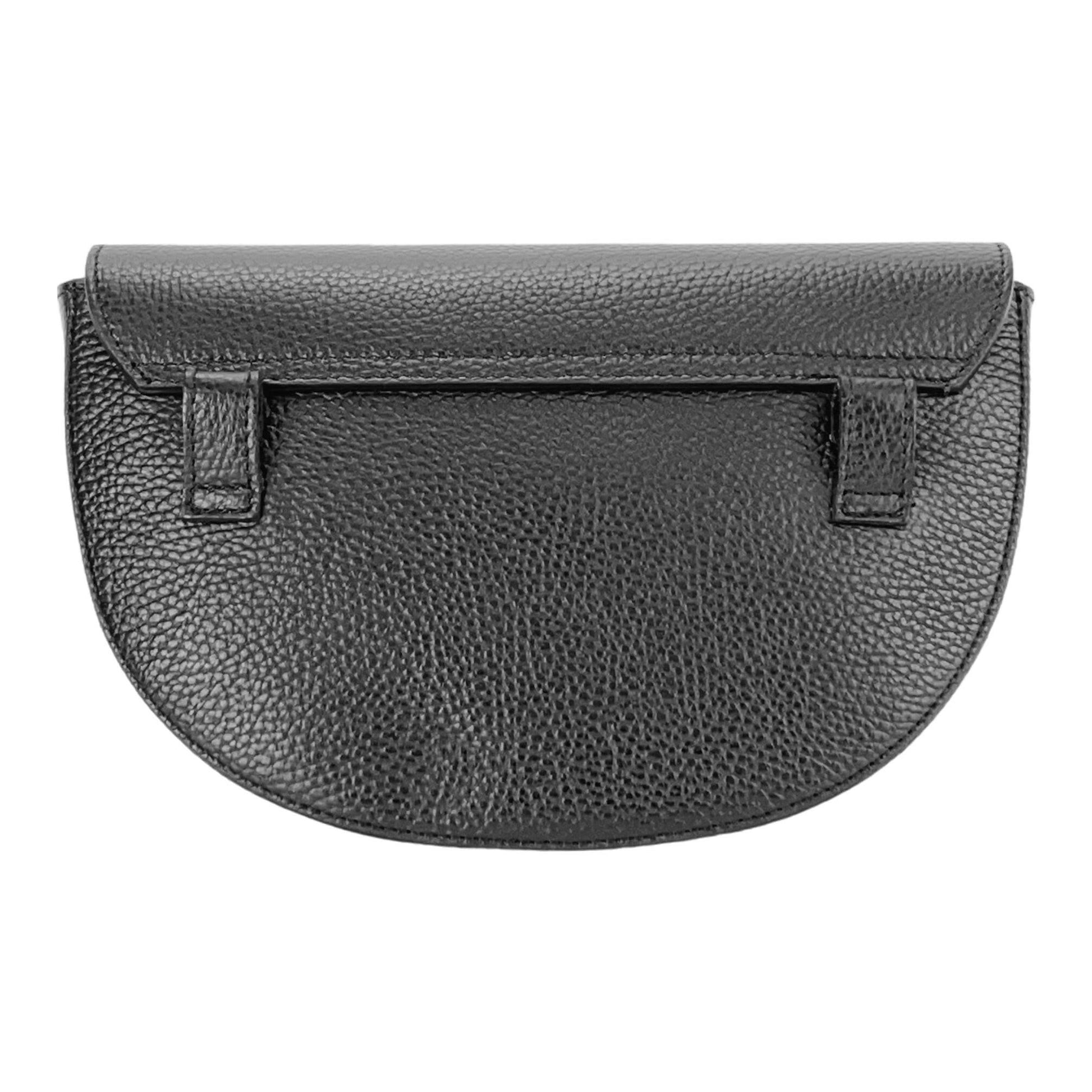 RB1027A | Women's rounded crossbody bag in genuine leather Made in Italy. Removable and adjustable leather shoulder strap. Polished Nickel Accessories - Black Color - Dimensions: 25 x 15 x 9 cm-5