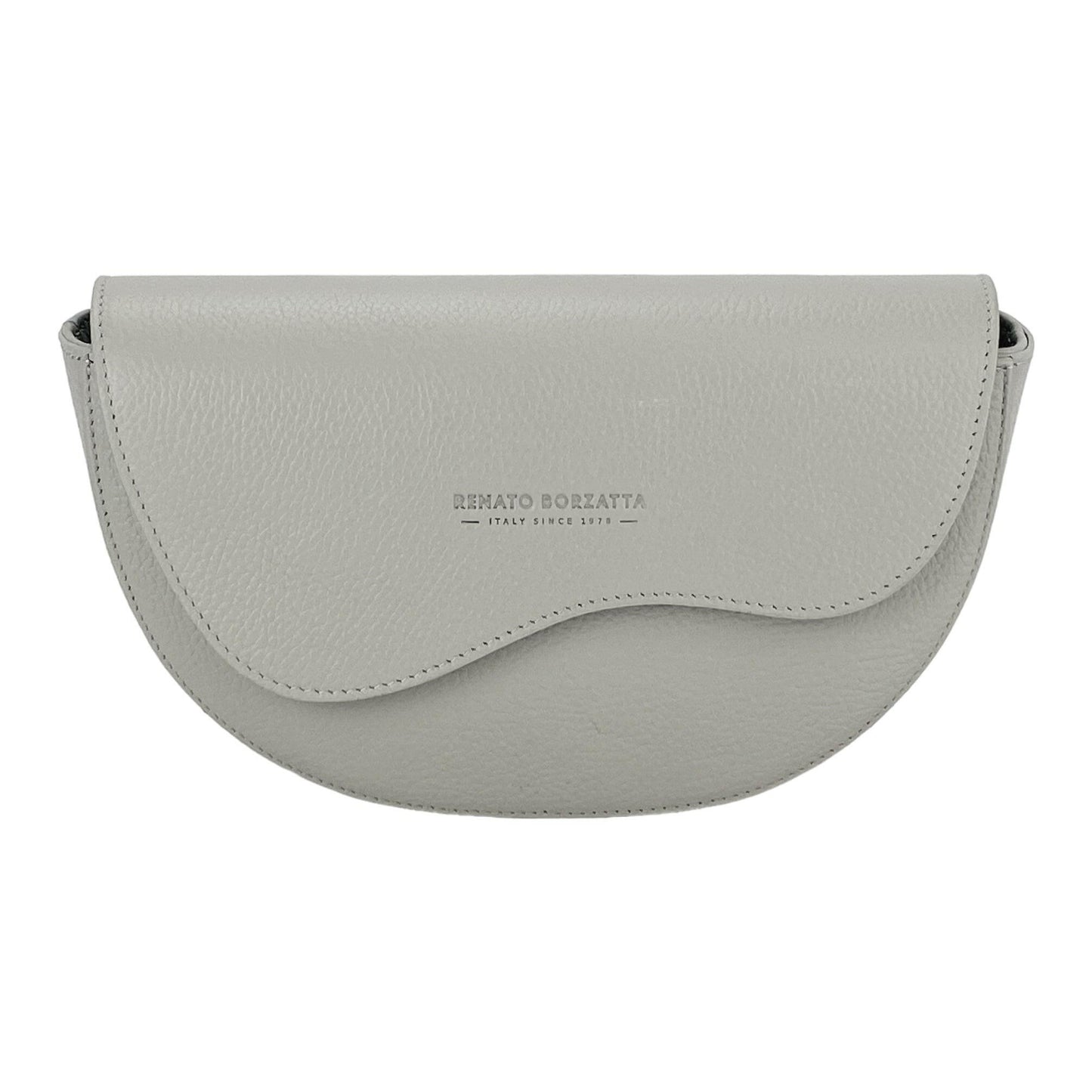 RB1027BO | Women's rounded crossbody bag in genuine leather Made in Italy. Removable and adjustable leather shoulder strap. Accessories Polished Nickel - Ice Color - Dimensions: 25 x 15 x 9 cm-1