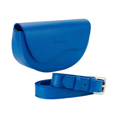 RB1027CH | Women's rounded crossbody bag in genuine leather Made in Italy. Removable and adjustable leather shoulder strap. Polished Nickel Accessories - Royal Blue Color - Dimensions: 25 x 15 x 9 cm-0