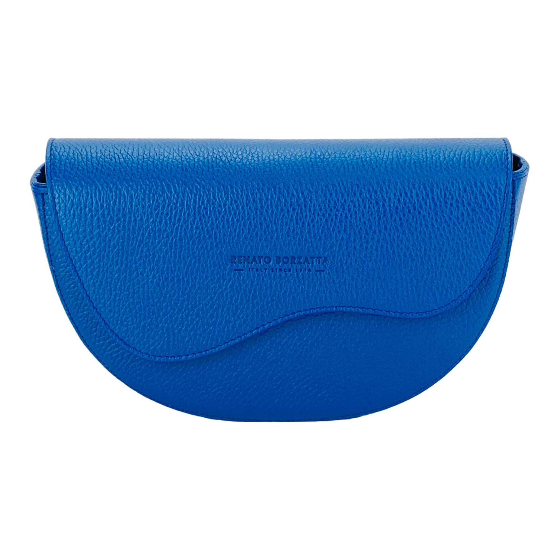 RB1027CH | Women's rounded crossbody bag in genuine leather Made in Italy. Removable and adjustable leather shoulder strap. Polished Nickel Accessories - Royal Blue Color - Dimensions: 25 x 15 x 9 cm-1