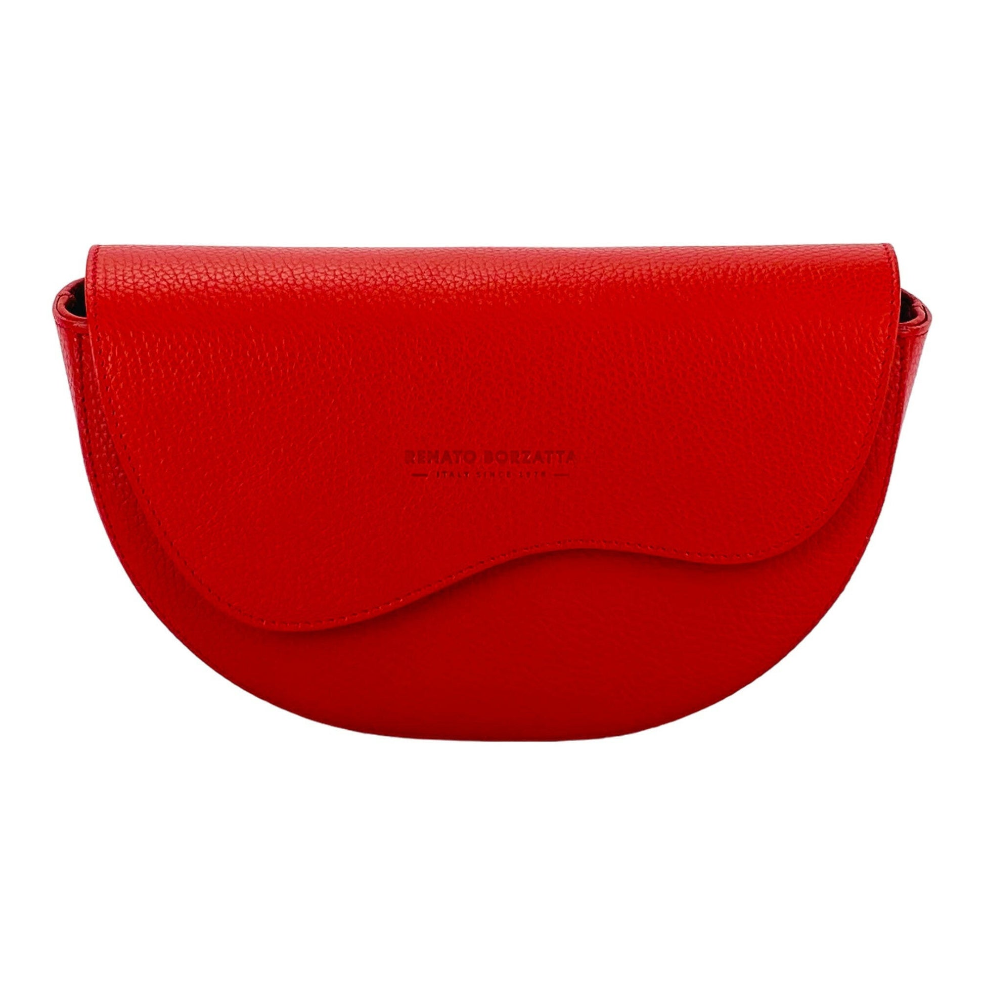 RB1027V | Women's rounded crossbody bag in genuine leather Made in Italy. Removable and adjustable leather shoulder strap. Polished Nickel Accessories - Red Color - Dimensions: 25 x 15 x 9 cm-1