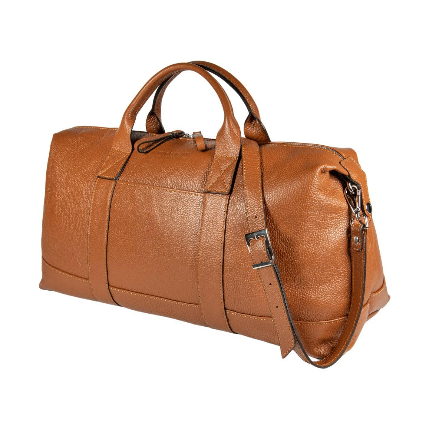 RB1029S | Genuine Leather Travel Bag Made in Italy with adjustable and removable shoulder strap. Zipper closure and accessories in shiny nickel metal - Cognac color - Dimensions: 57 x 26 x 24 cm-0