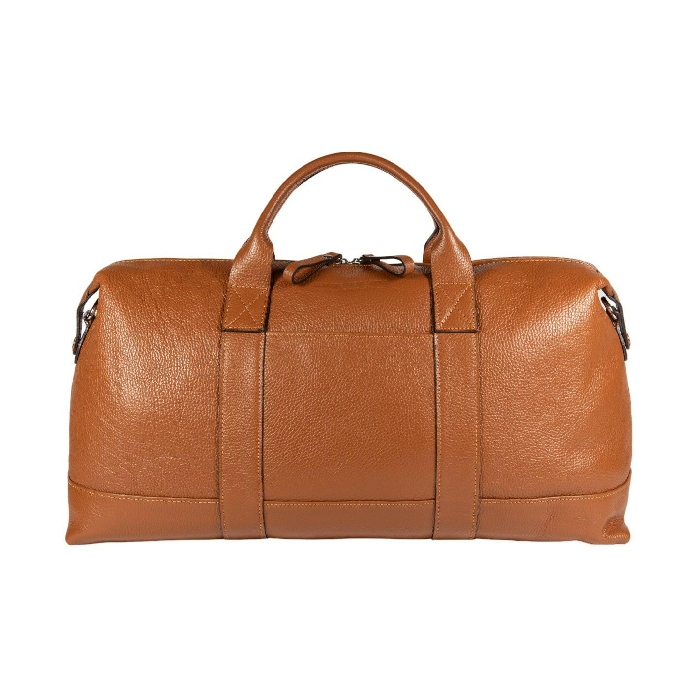 RB1029S | Genuine Leather Travel Bag Made in Italy with adjustable and removable shoulder strap. Zipper closure and accessories in shiny nickel metal - Cognac color - Dimensions: 57 x 26 x 24 cm-3