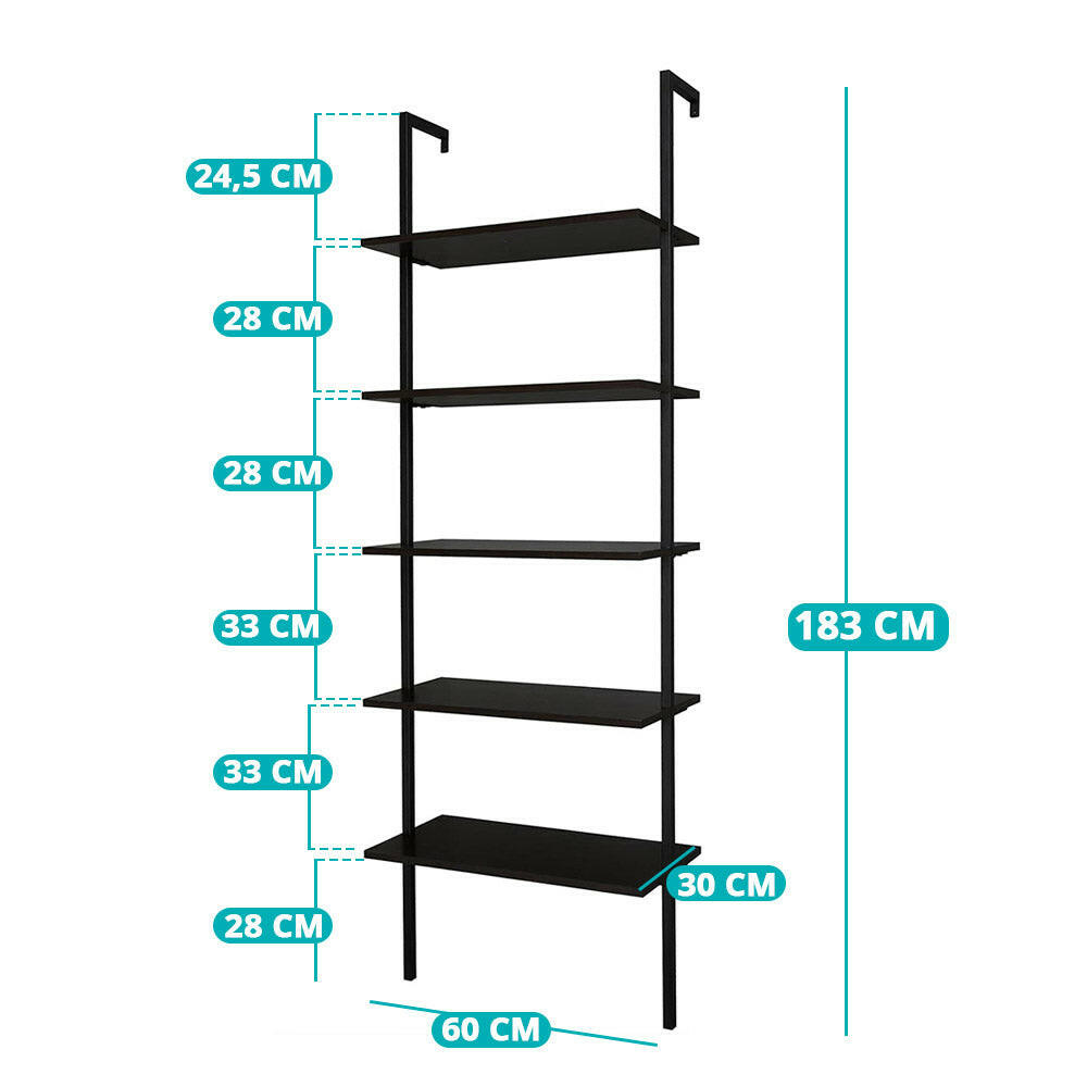 Raft depozitare perete cu 5 nivele, negru-5