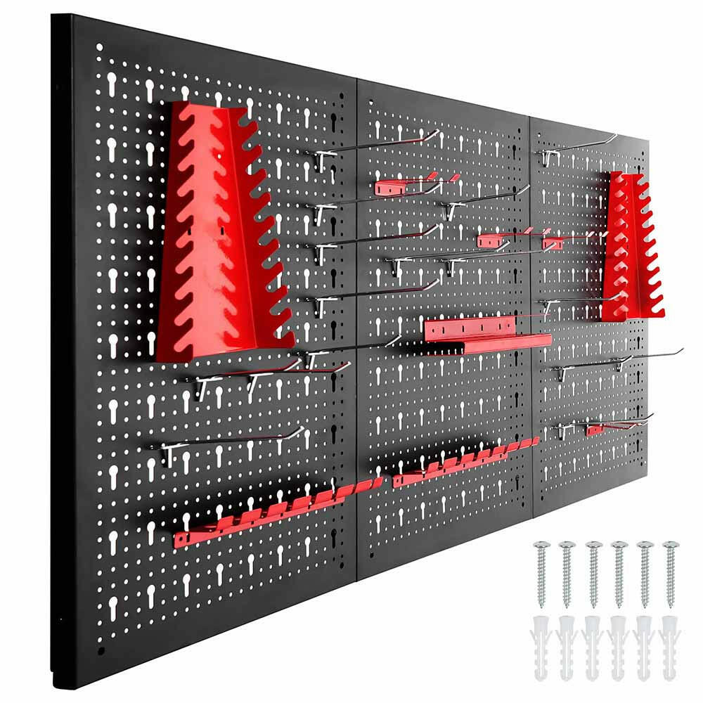 Panou metalic de perete pentru unelte cu carlige si rafturi-0