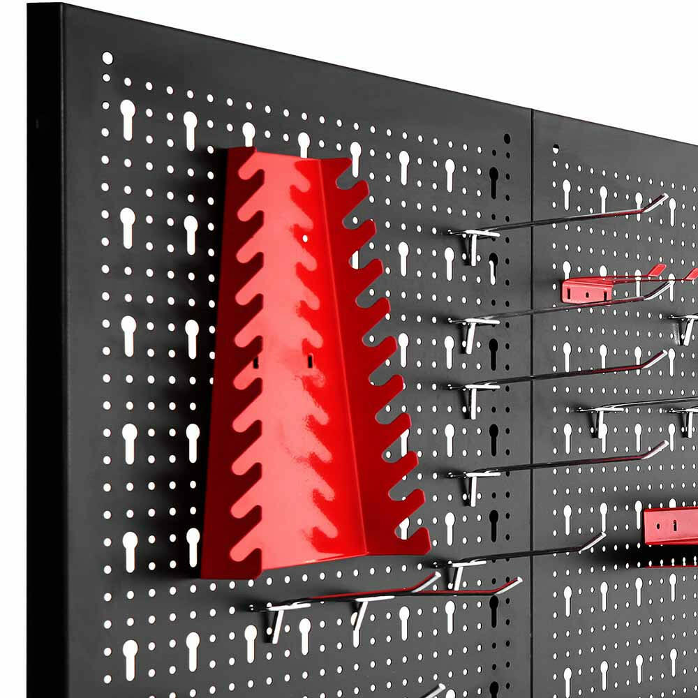 Panou metalic de perete pentru unelte cu carlige si rafturi-3