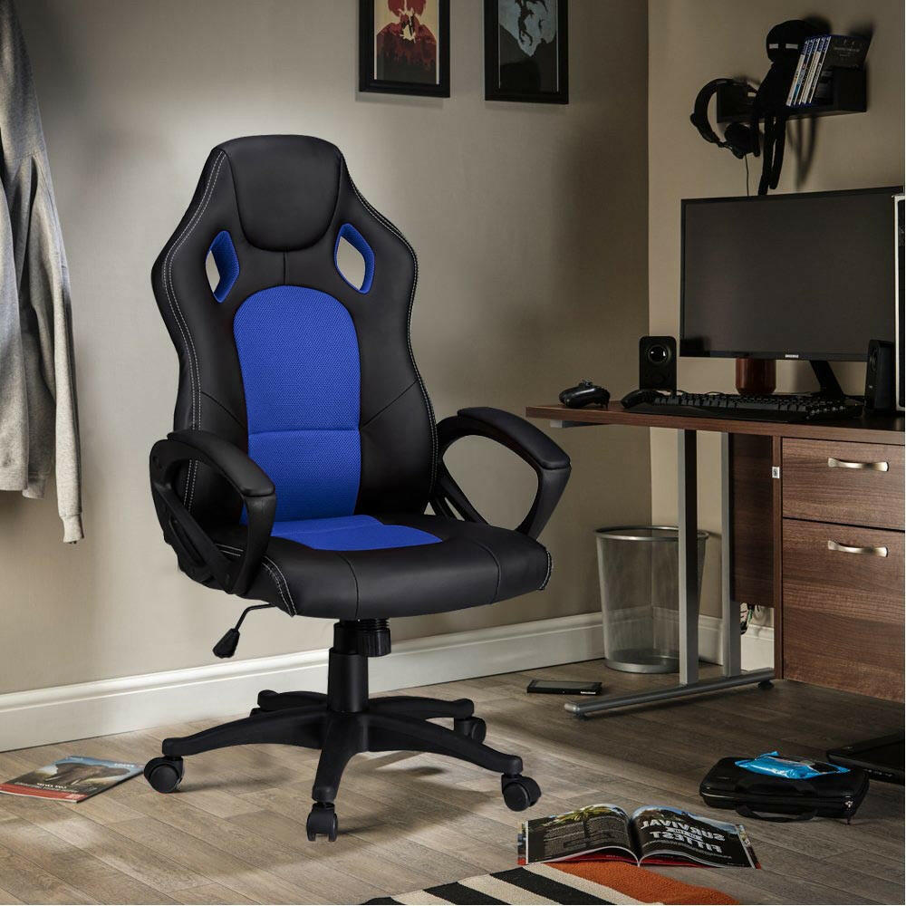 Scaun gamer Basic cu spatar color, Albastru-1