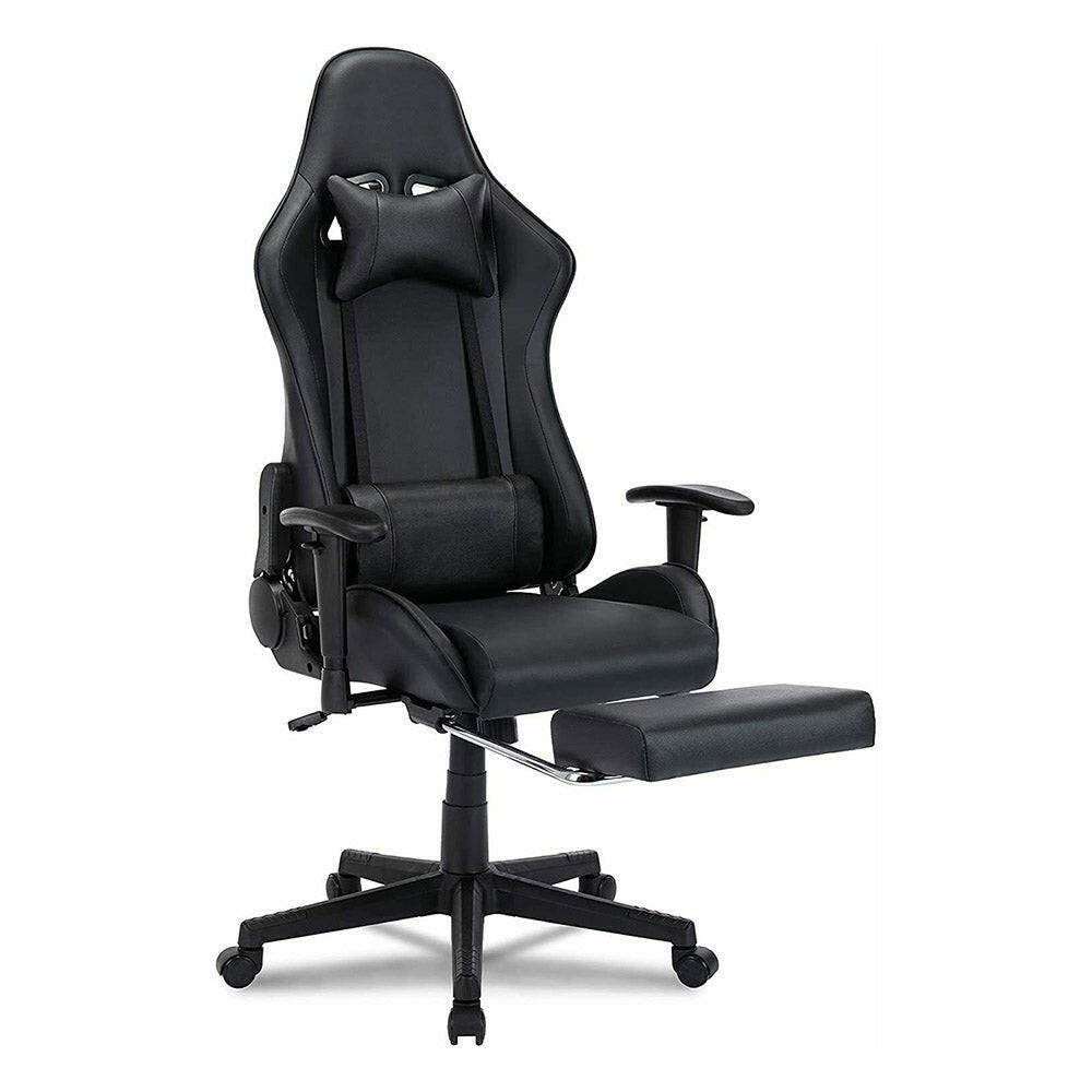 Scaun gaming cu suport pentru picioare, negru-2