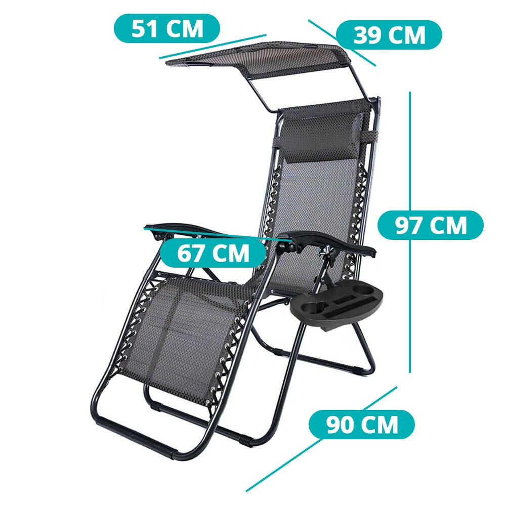 Scaun gravitatie zero cu parasolar si suport pentru pahar, 2 buc, in mai multe culori-negru-5